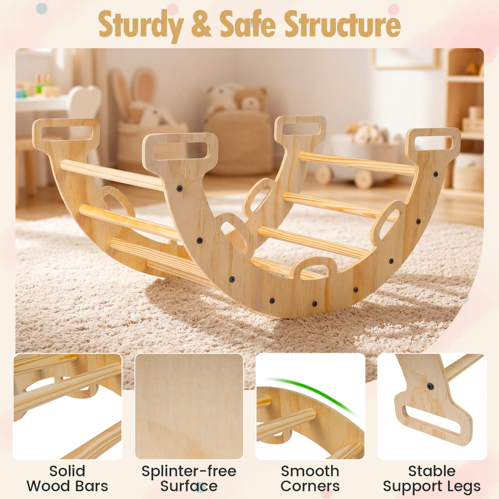 Wooden Rocking Climbing Arch with Cushion Montessori Kids Climber Rocker