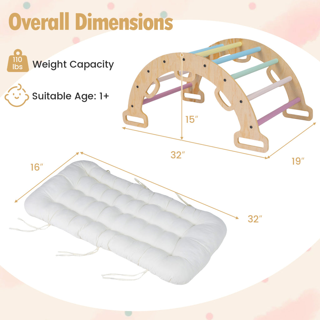 Wooden Rocking Climbing Arch with Cushion 3-in-1 Montessori Kids Climber Rocker-Macaron