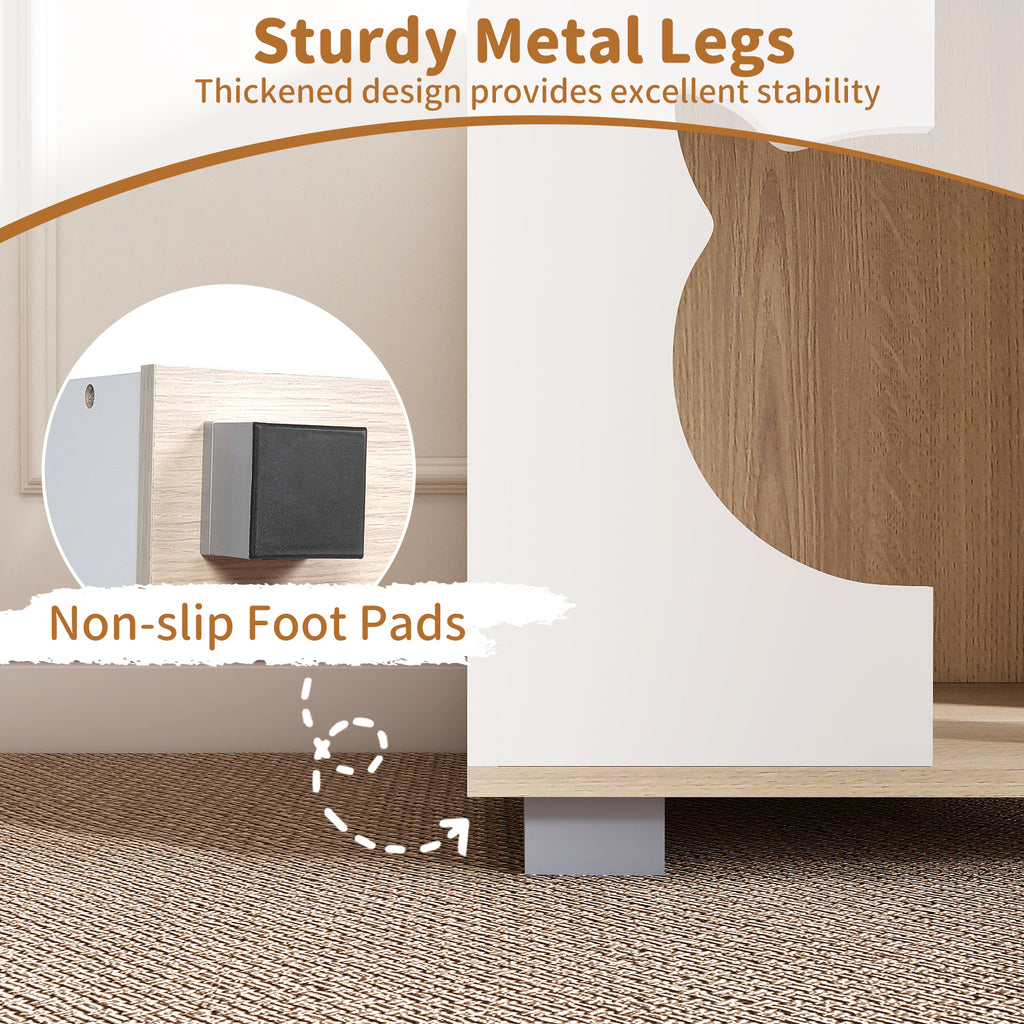 Wooden Semi-enclosed Cat Condo with Kitty Head-shaped Entry and Metal Legs-Natural