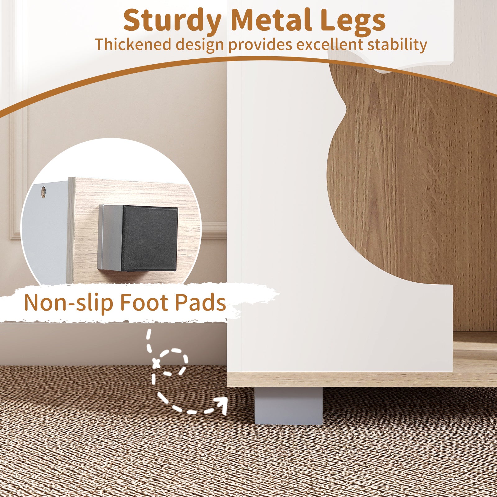 Wooden Semi-enclosed Cat Condo with Kitty Head-shaped Entry and Metal Legs-Natural