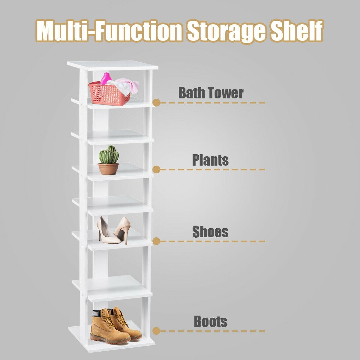 Wooden Shoes Storage Stand 7 Tiers Shoe Rack Organizer Multi-shoe Rack Shoebox-White