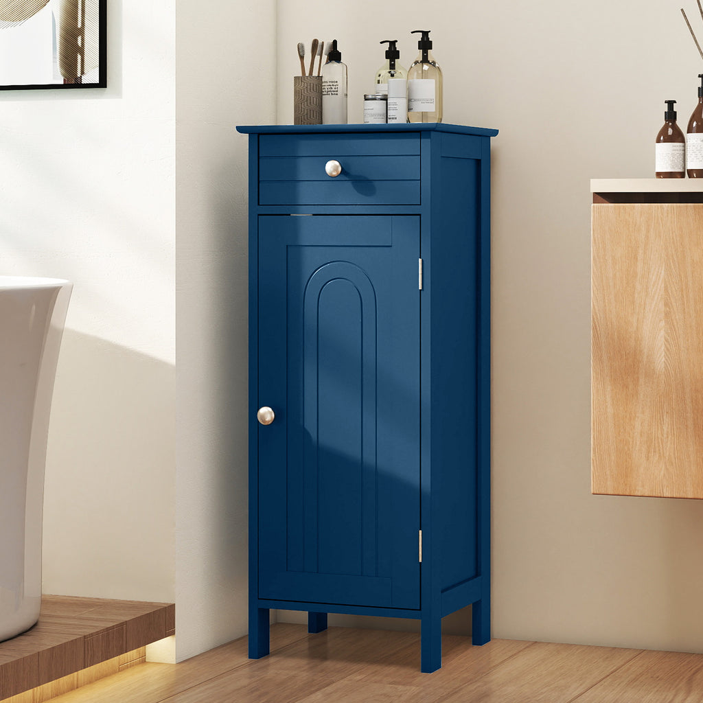 Wooden Storage Free-Standing Floor Cabinet with Drawer and Shelf-Blue
