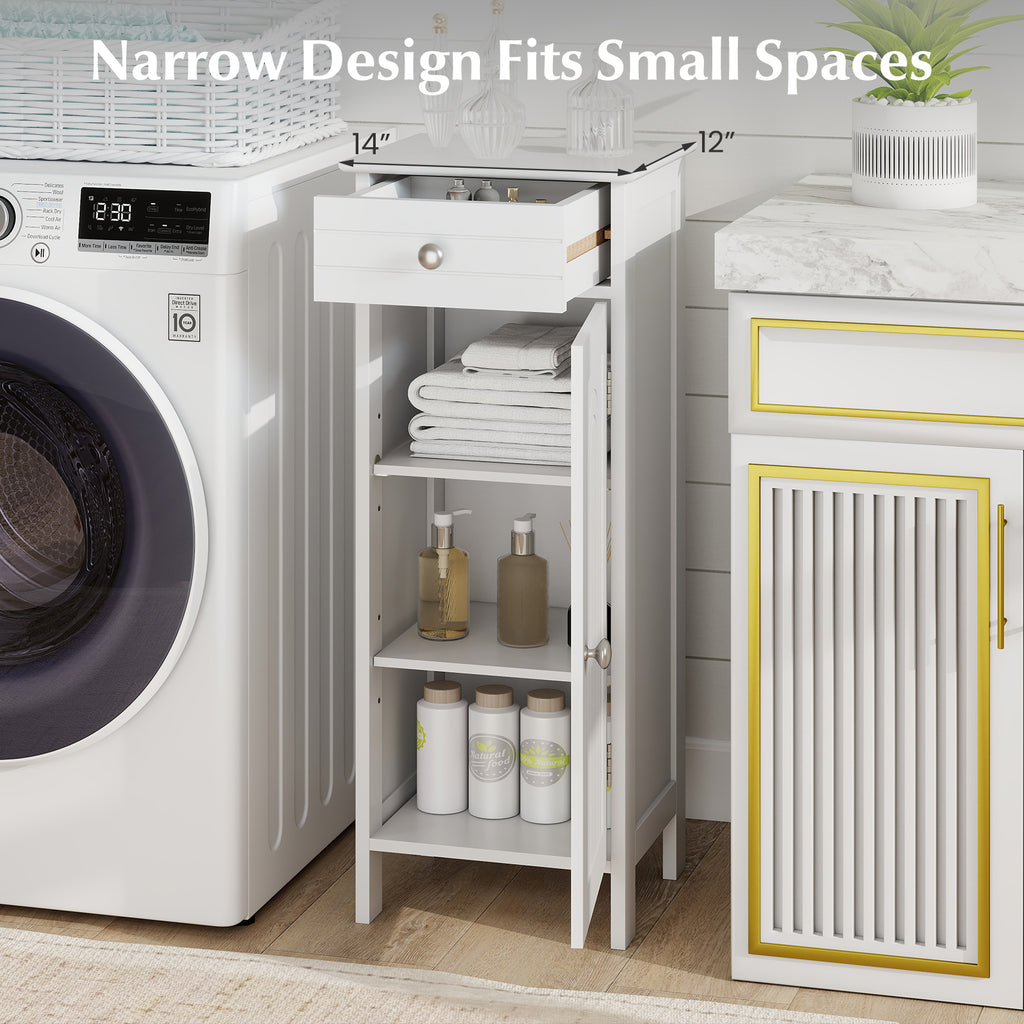 Wooden Storage Free-Standing Floor Cabinet with Drawer and Shelf-White