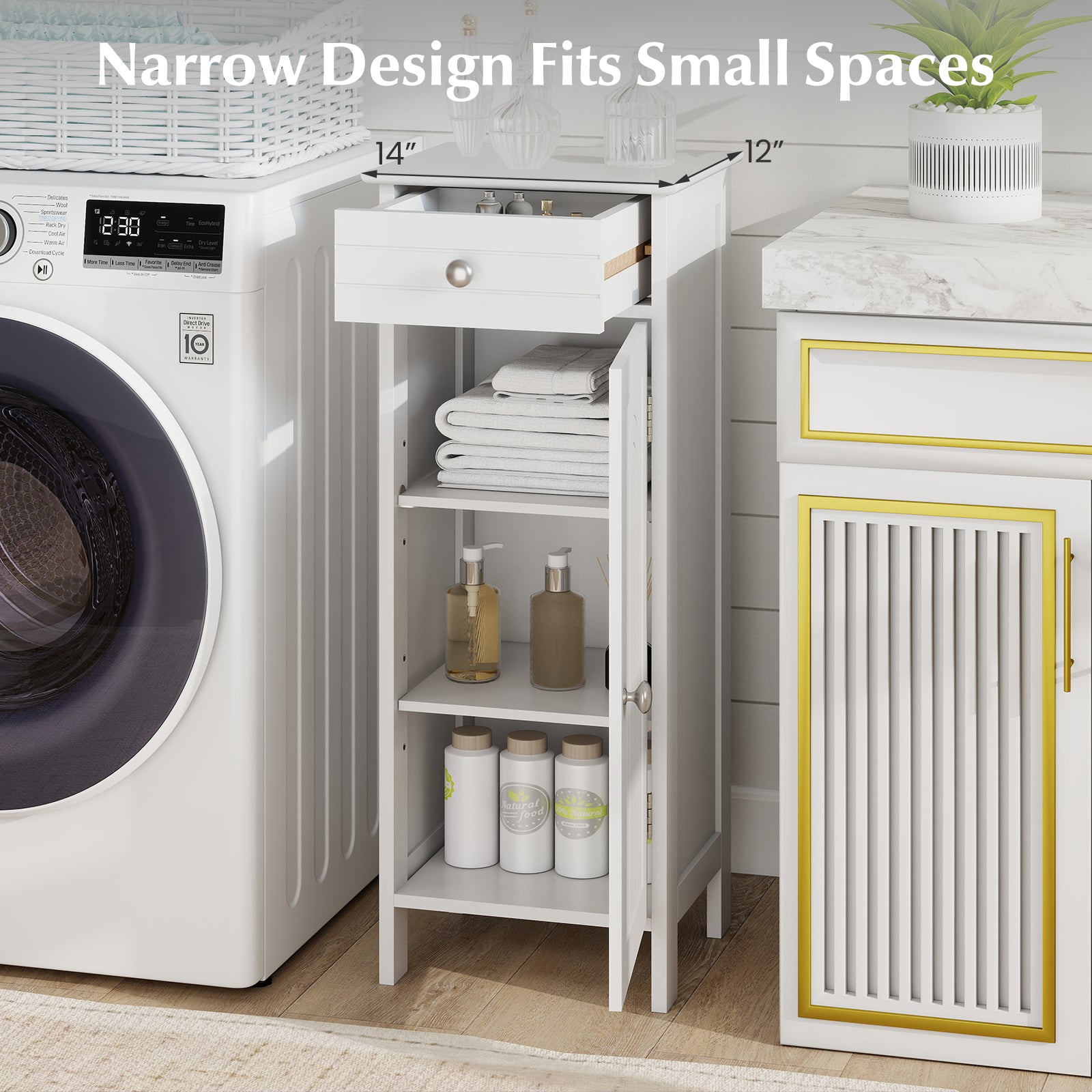 Wooden Storage Free-Standing Floor Cabinet with Drawer and Shelf-White