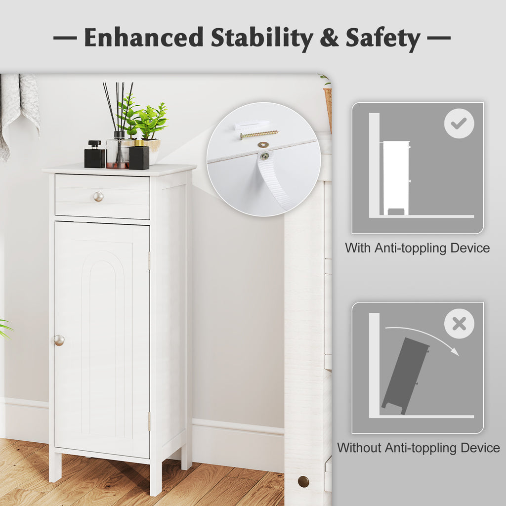 Wooden Storage Free-Standing Floor Cabinet with Drawer and Shelf-White