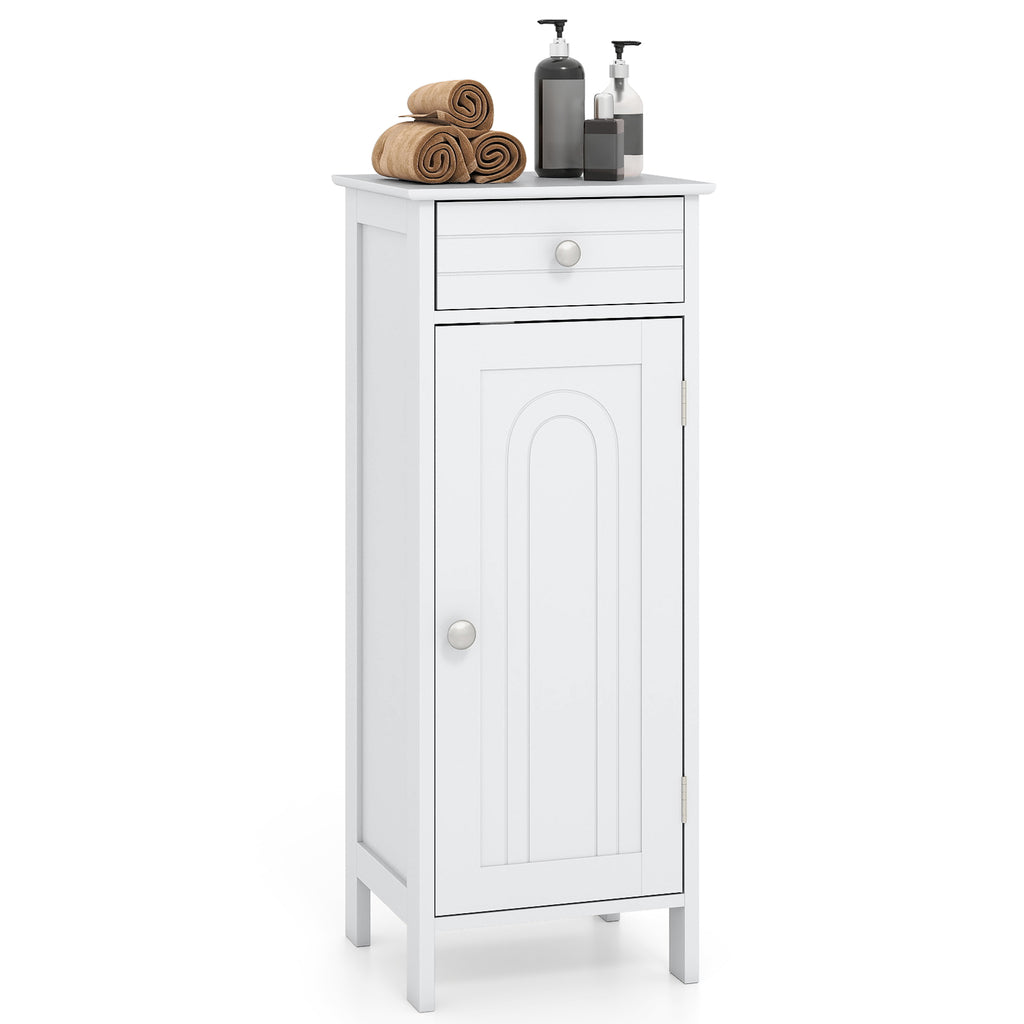 Wooden Storage Free-Standing Floor Cabinet with Drawer and Shelf-White