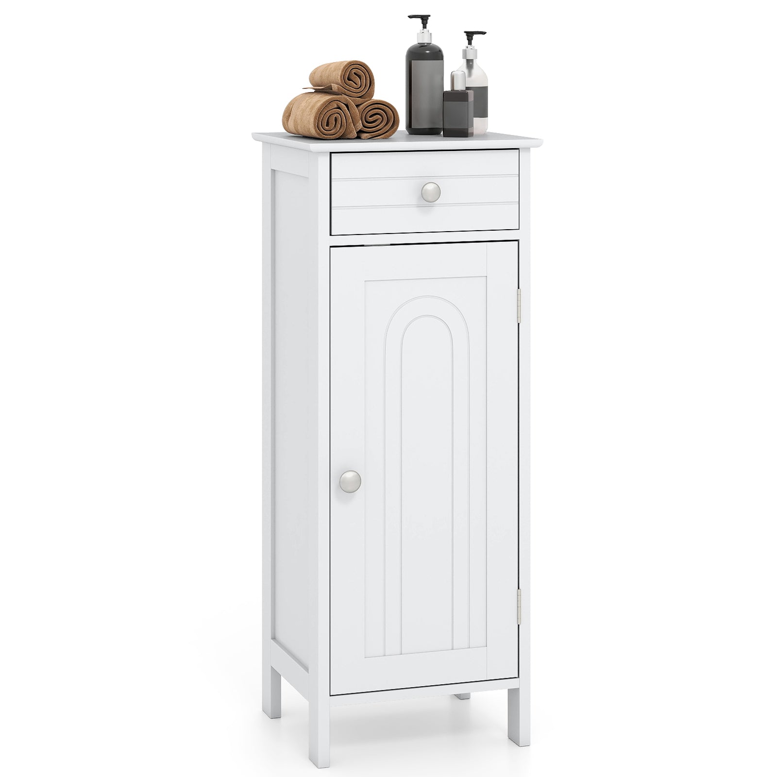 Wooden Storage Free-Standing Floor Cabinet with Drawer and Shelf-White