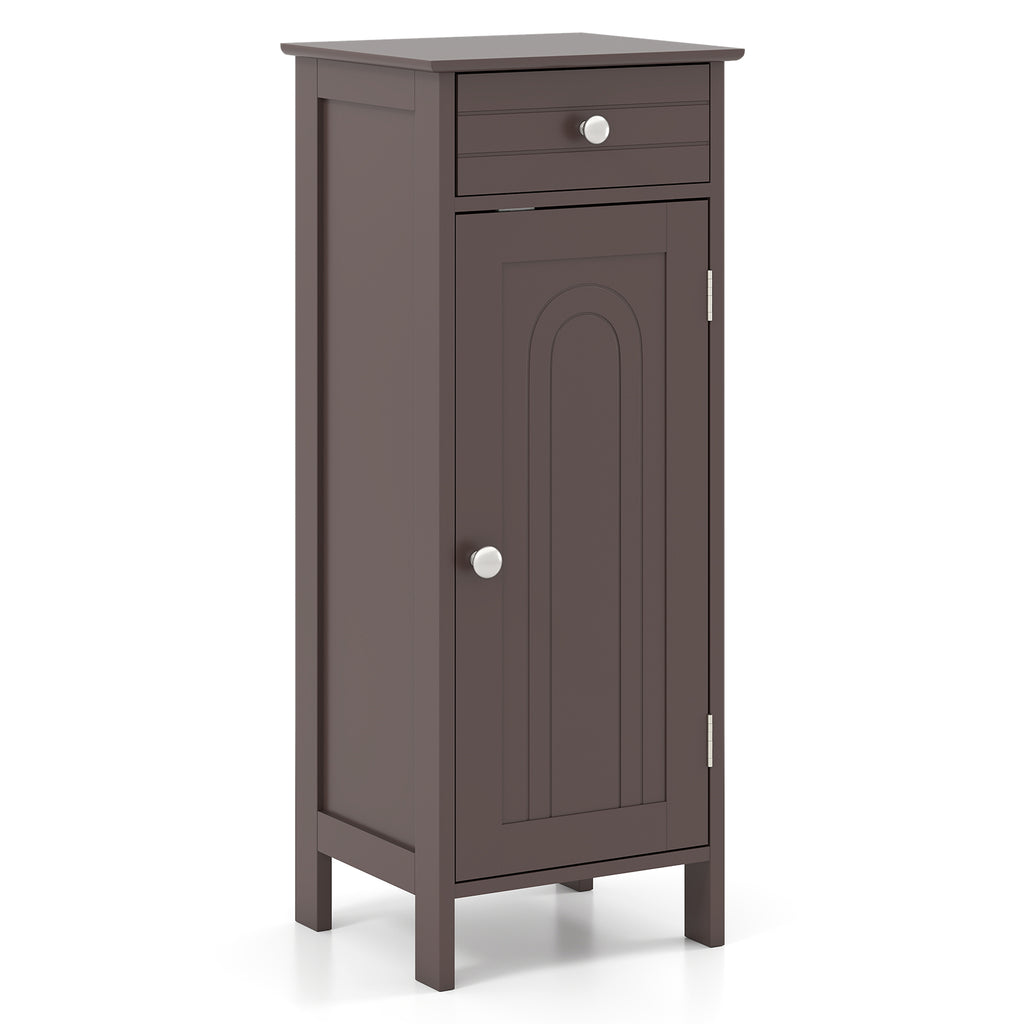 Wooden Storage Free-Standing Floor Cabinet with Drawer and Shelf-Brown