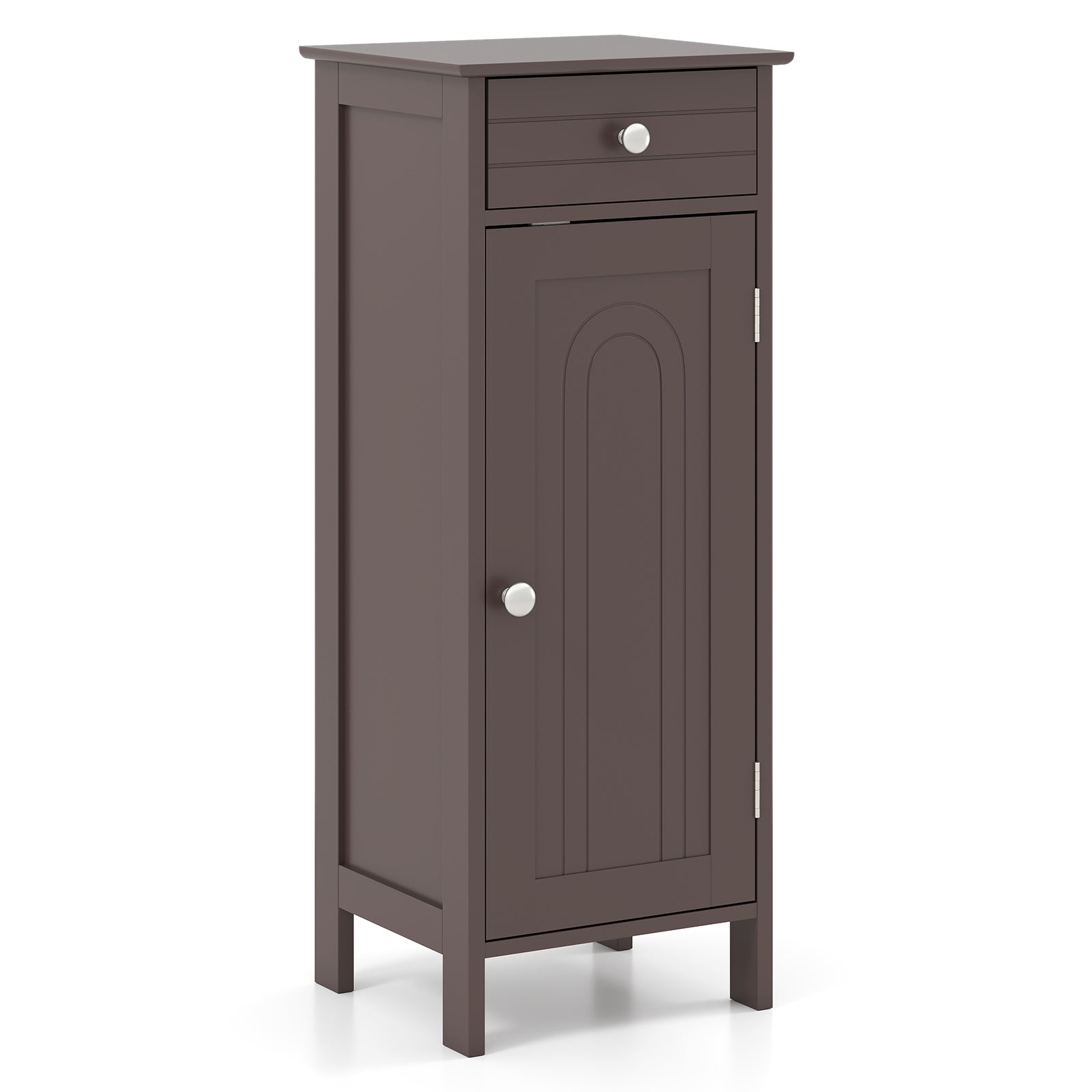 Wooden Storage Free-Standing Floor Cabinet with Drawer and Shelf-Brown