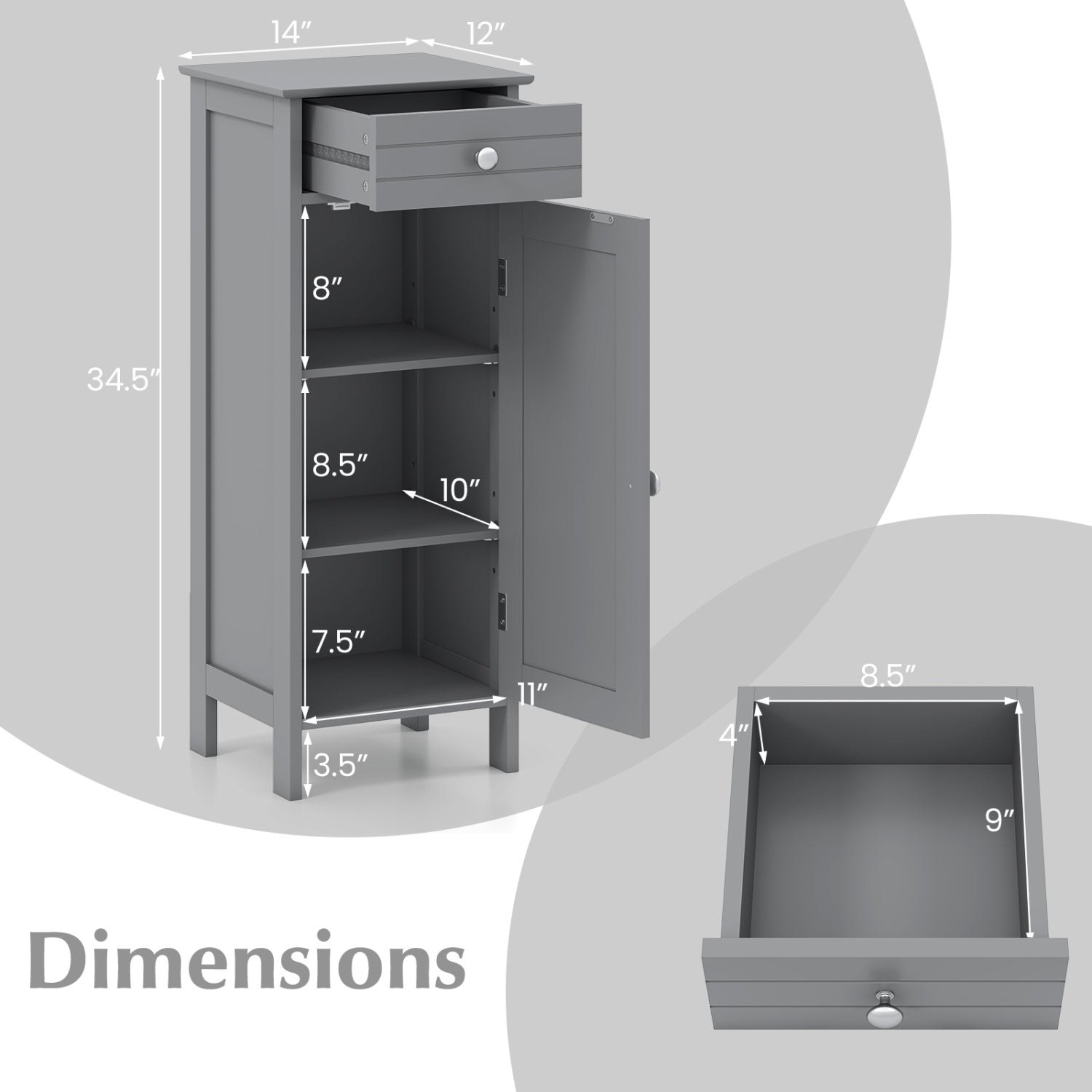 Wooden Storage Free-Standing Floor Cabinet with Drawer and Shelf-Gray