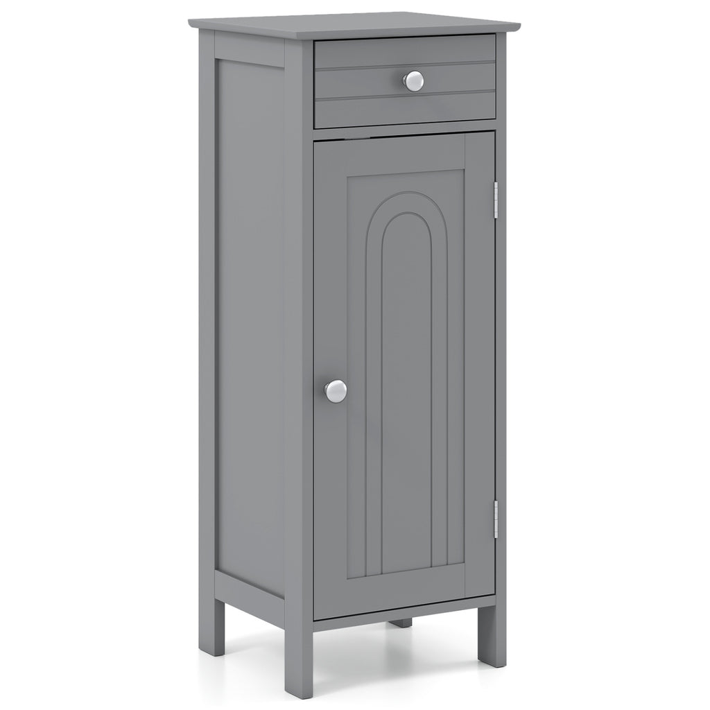 Wooden Storage Free-Standing Floor Cabinet with Drawer and Shelf-Gray