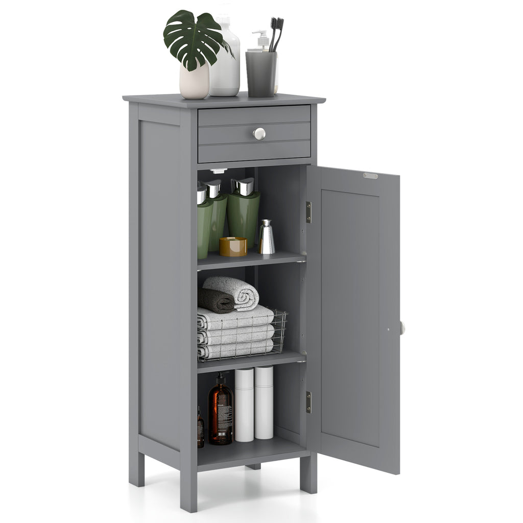 Wooden Storage Free-Standing Floor Cabinet with Drawer and Shelf-Gray