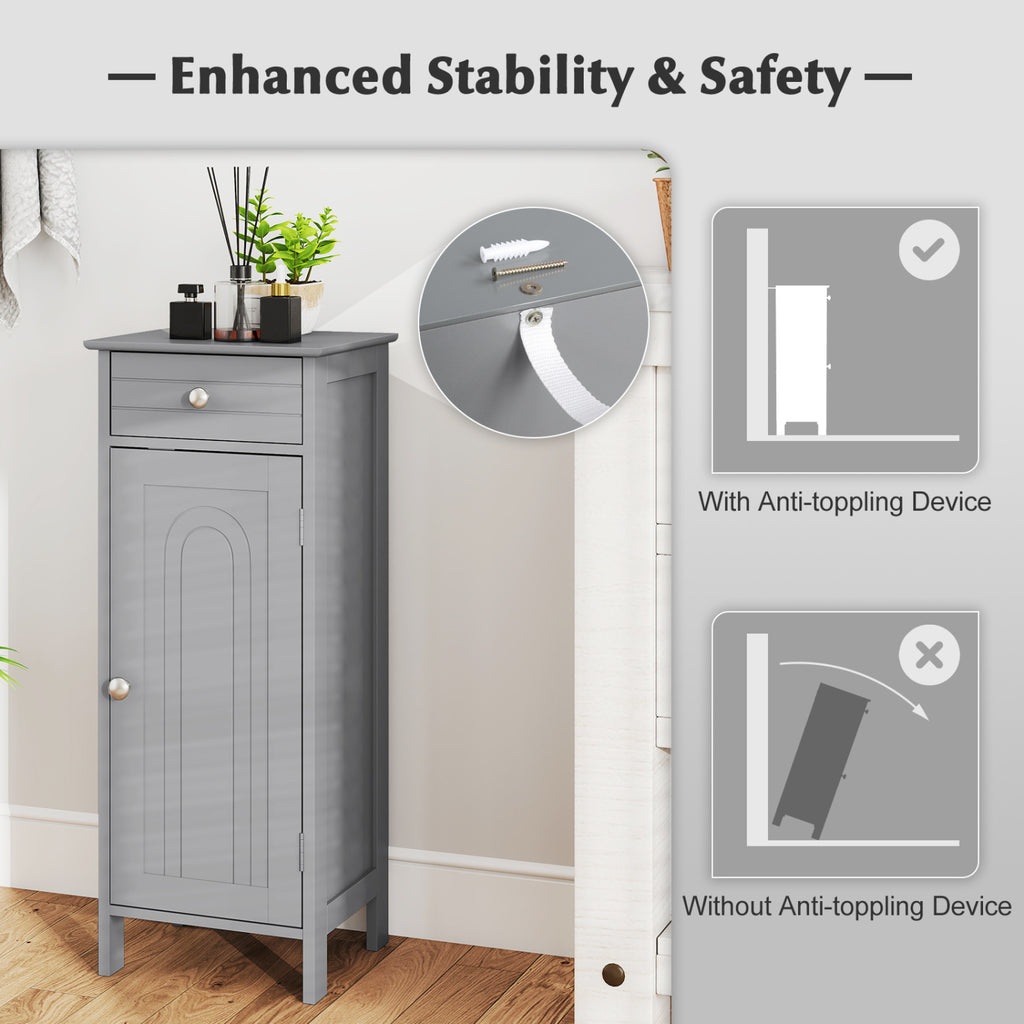 Wooden Storage Free-Standing Floor Cabinet with Drawer and Shelf-Gray