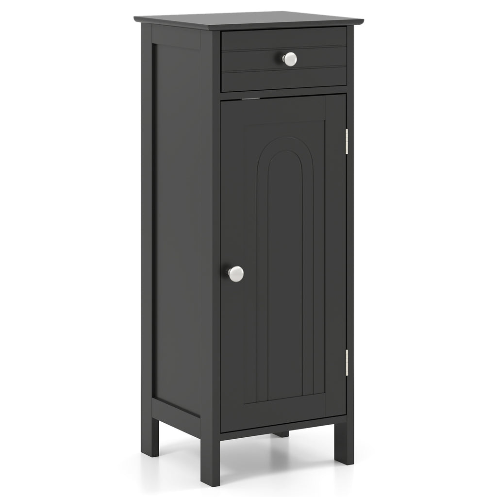 Wooden Storage Free-Standing Floor Cabinet with Drawer and Shelf-Black
