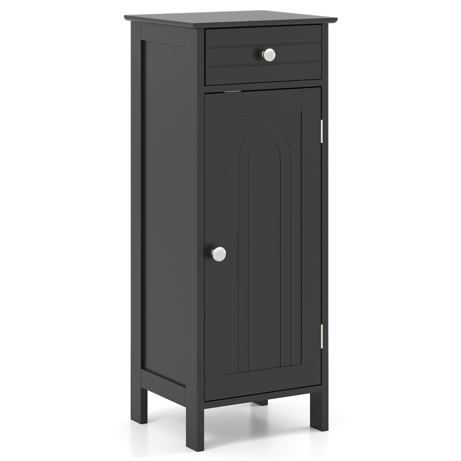Wooden Storage Free-Standing Floor Cabinet with Drawer and Shelf-Black