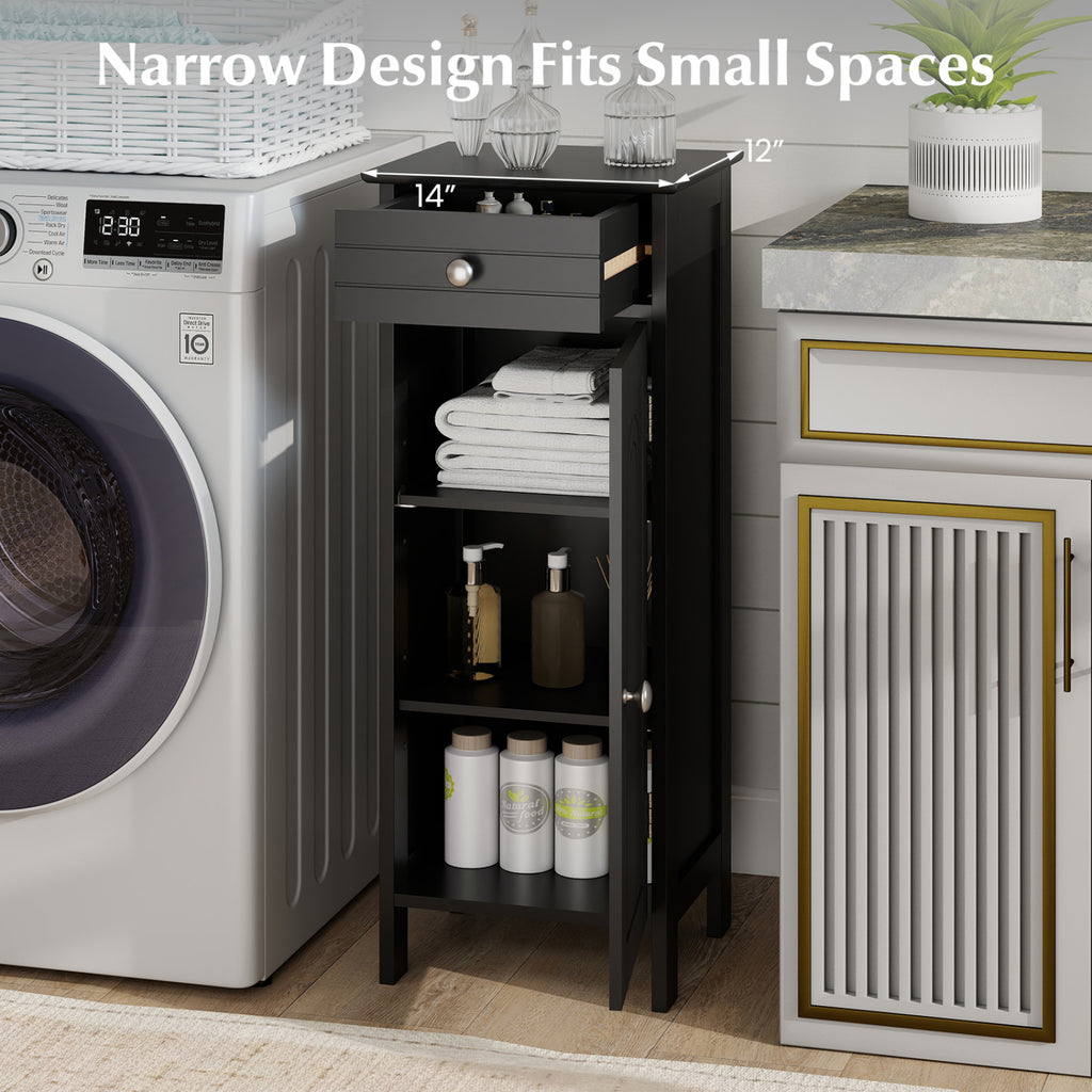 Wooden Storage Free-Standing Floor Cabinet with Drawer and Shelf-Black