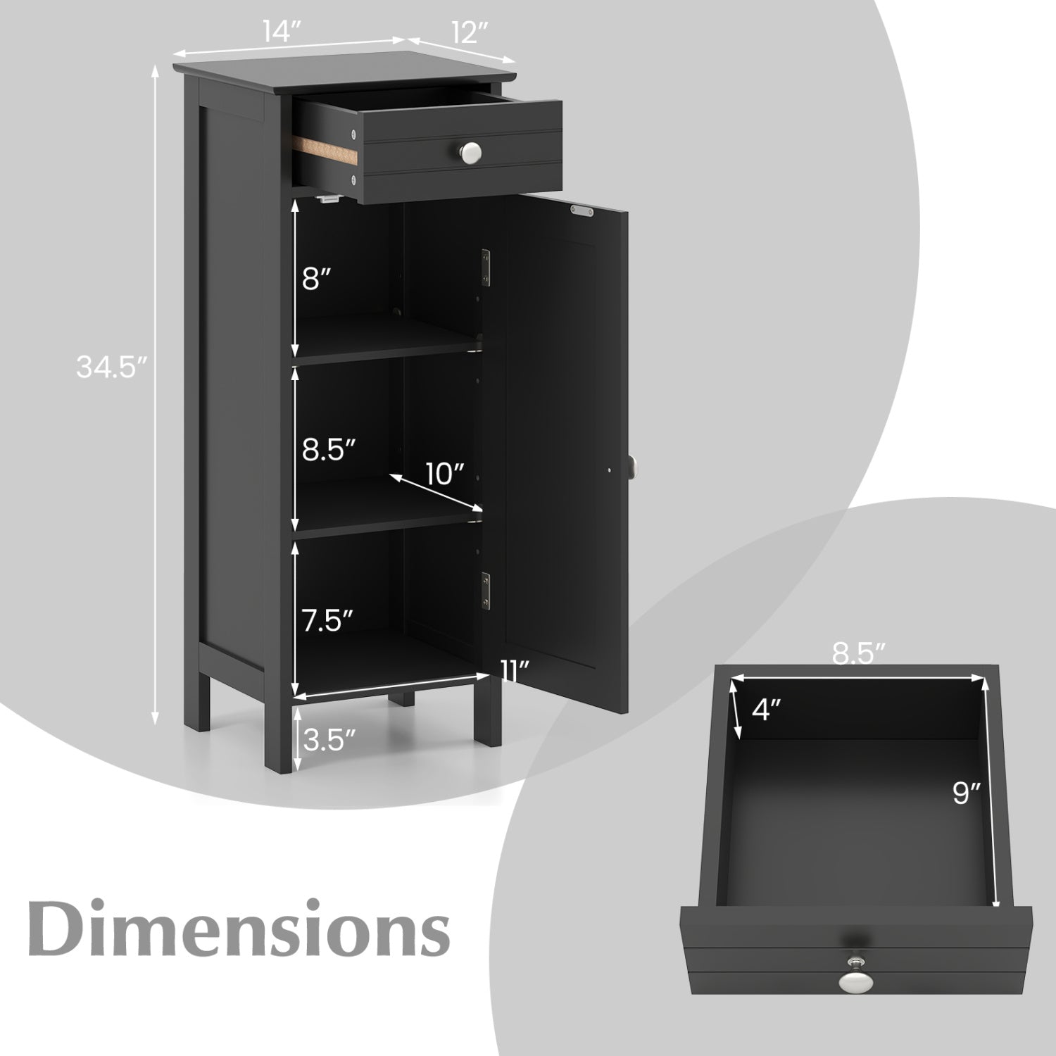 Wooden Storage Free-Standing Floor Cabinet with Drawer and Shelf-Black