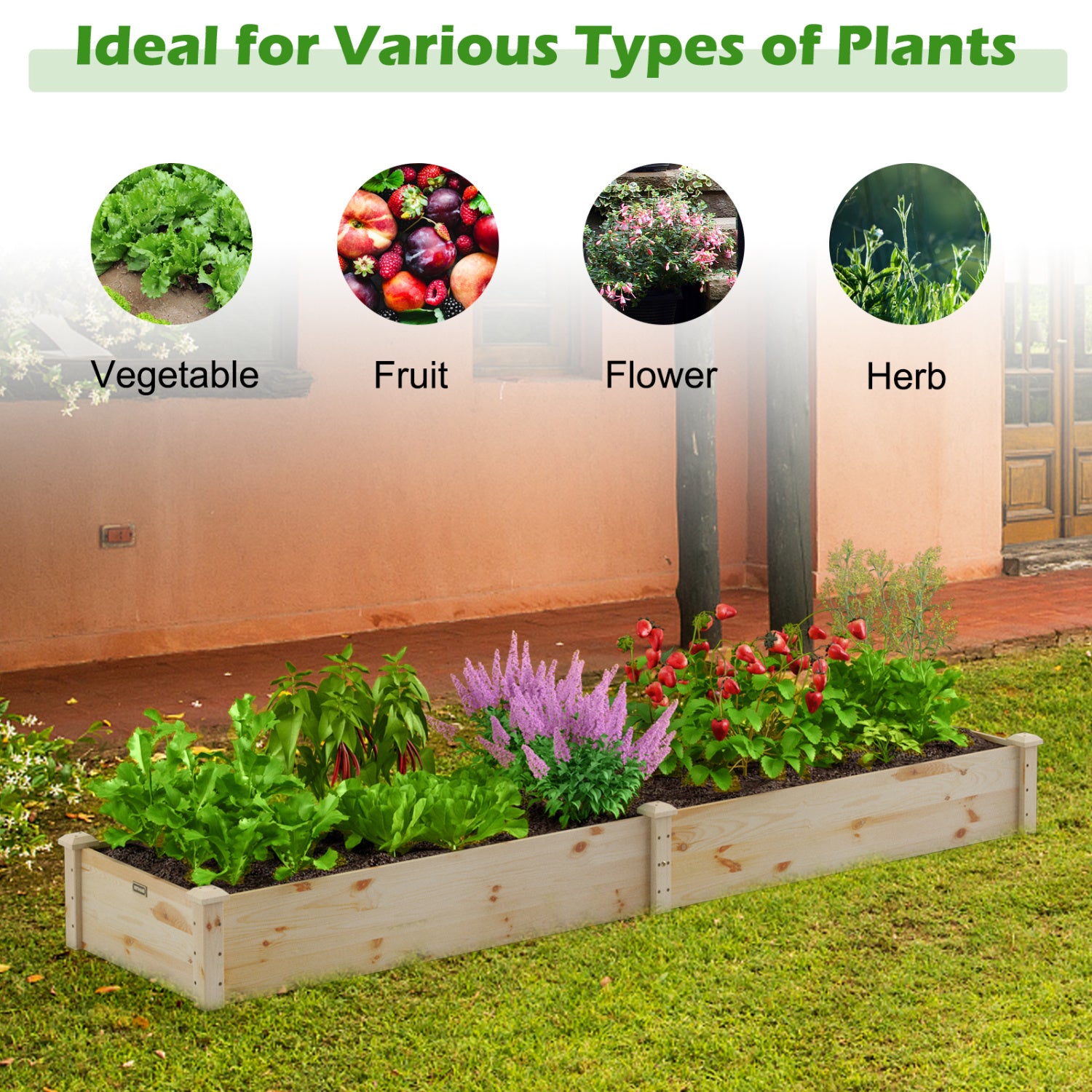 Wooden Vegetable Raised Garden Bed for Backyard Patio Balcony
