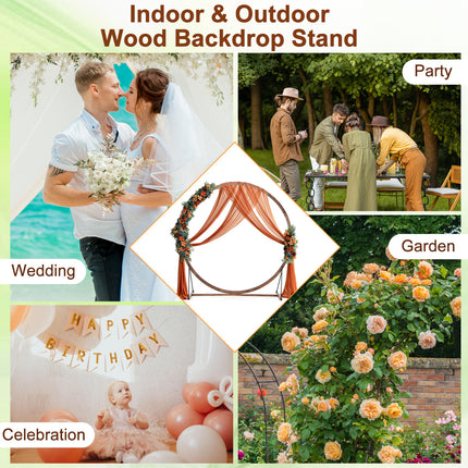 Wooden Wedding Arch Solid Wood Arbor Backdrop Stand for Wedding Ceremony-Round