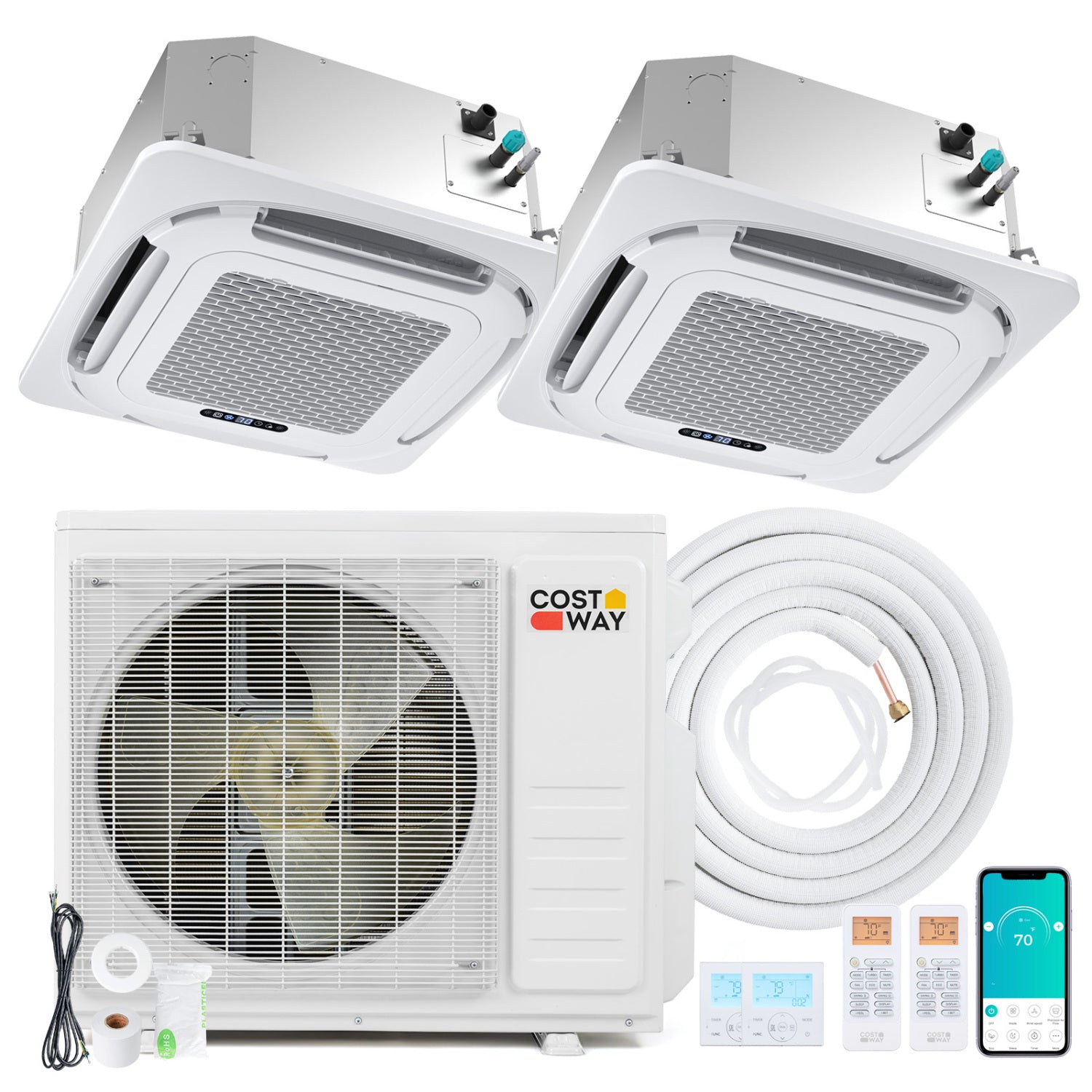 X-Pro 18000 BTU 2 Zone 24 SEER2 Ceiling Cassette Mini Split AC-12K + 12K