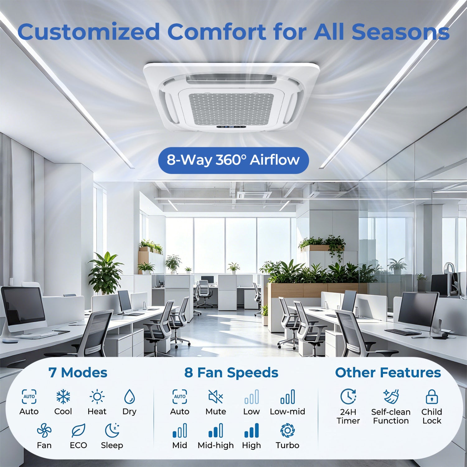 X-Pro 27000 BTU 2 Zone 24 SEER2 Ceiling Cassette Mini Split AC-9K + 9K