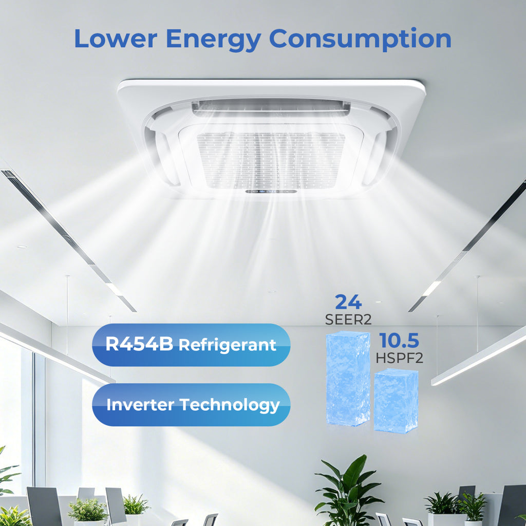 X-Pro 27000 BTU 2 Zone 24 SEER2 Ceiling Cassette Mini Split AC-9K + 12K