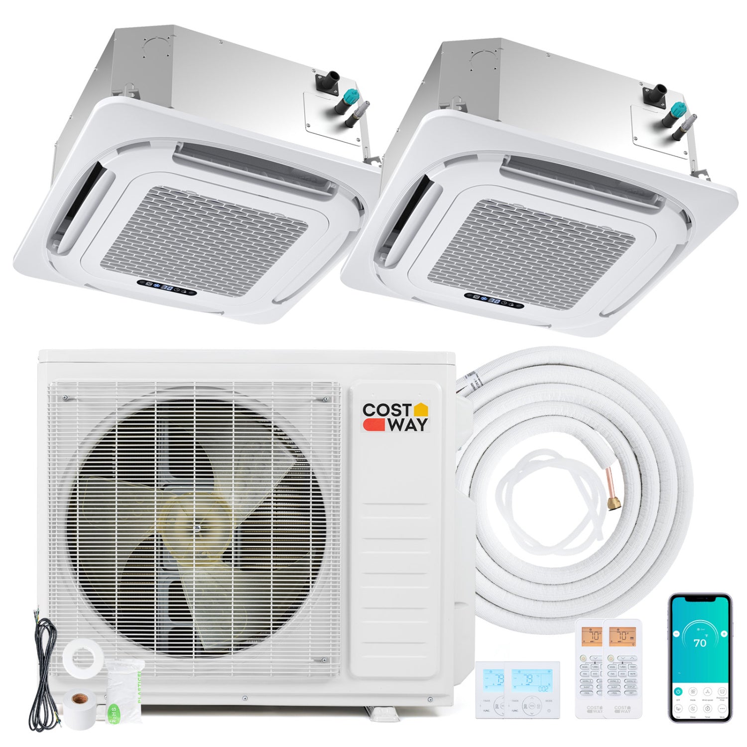 X-Pro 27000 BTU 2 Zone 24 SEER2 Ceiling Cassette Mini Split AC-18K + 18K
