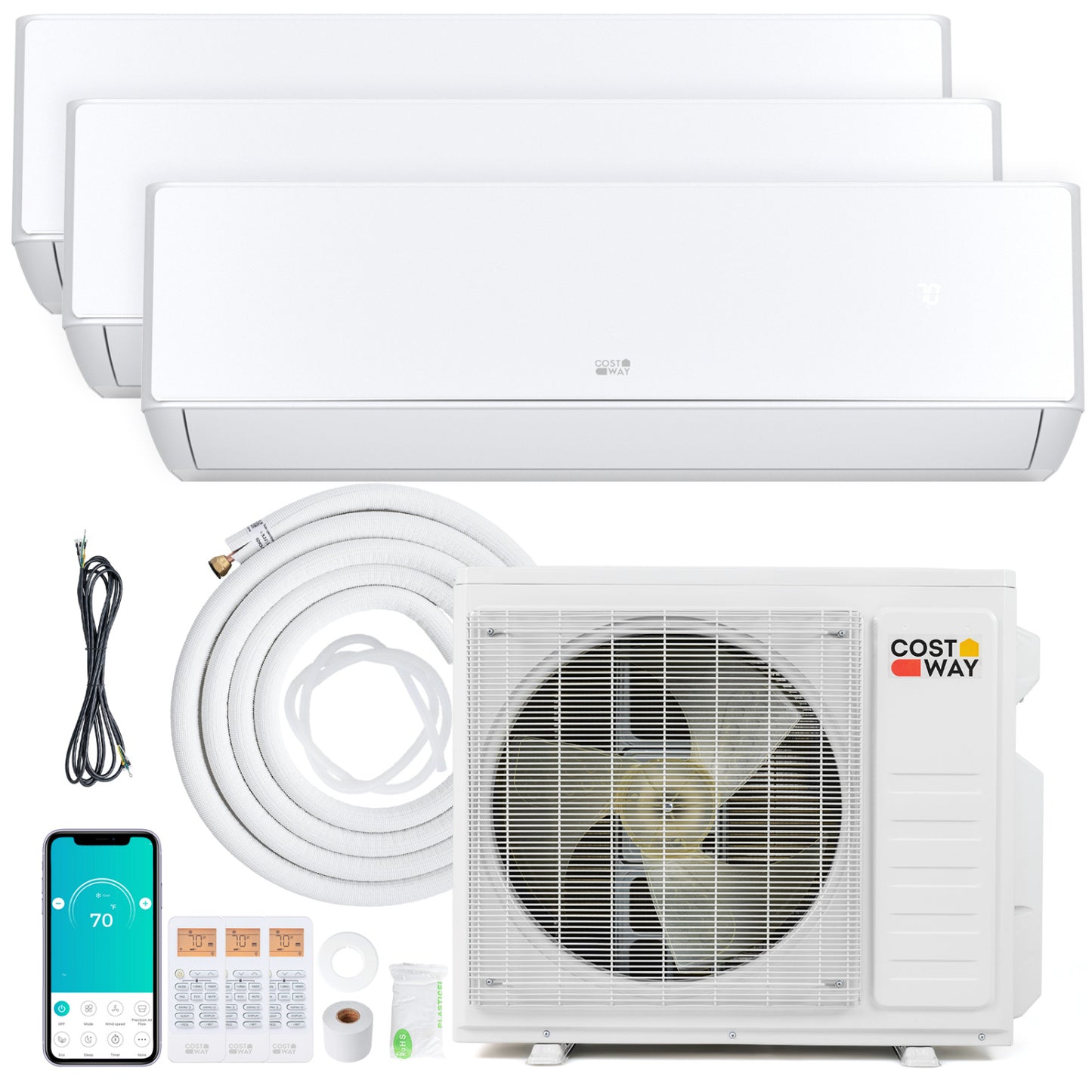 X-Pro 27000 BTU 3 Zone 24 SEER2 Mini Split AC with Heat Pump-12K + 12K +12K