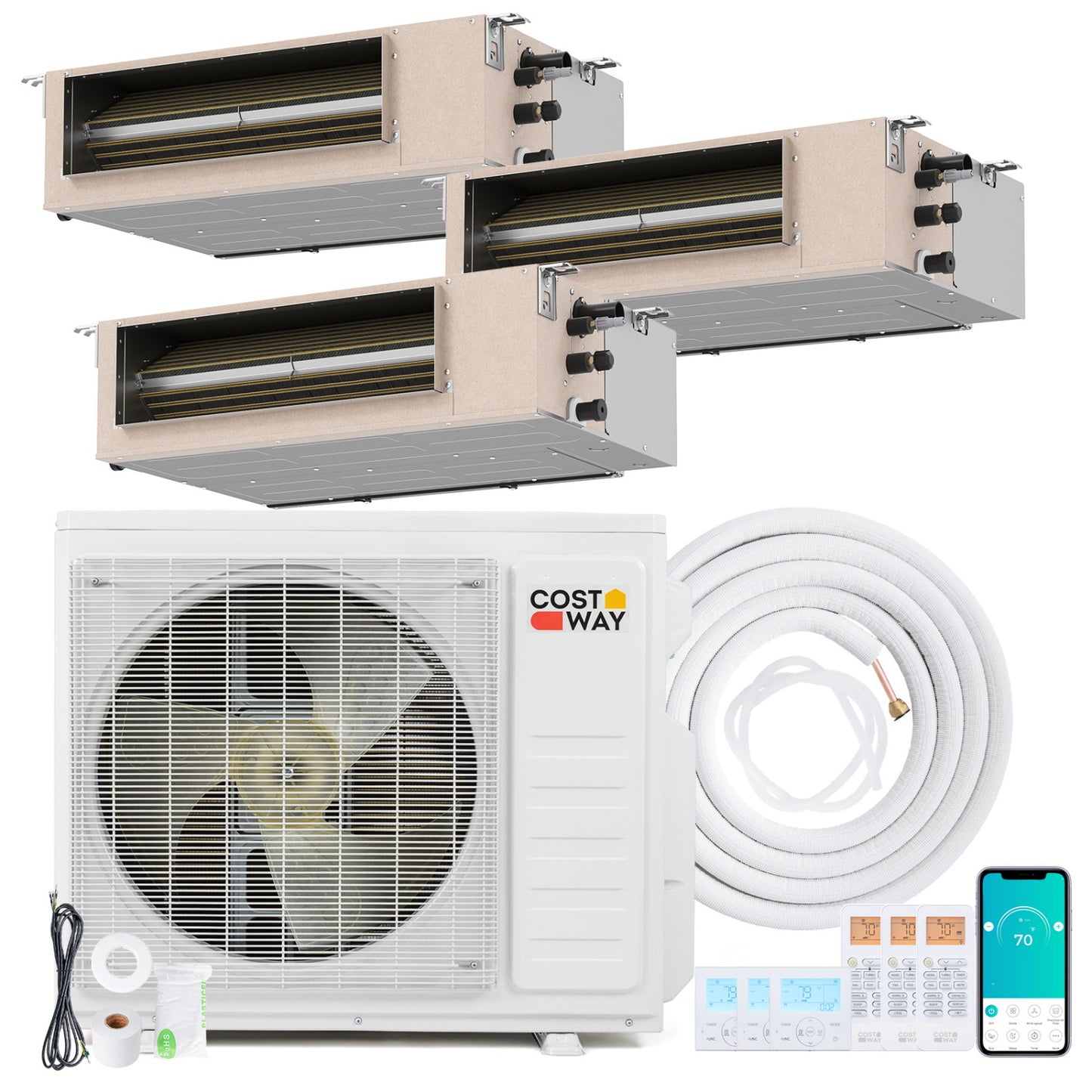 X-Pro 27000 BTU 3 Zone 24 SEER2 Concealed Ducted Mini Split AC-9K + 12K + 12K