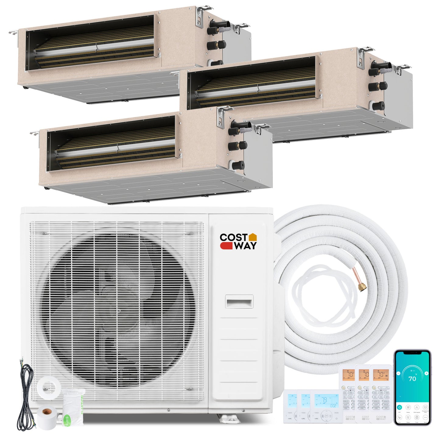 X-Pro 35000 BTU 3 Zone 22.5 SEER2 Concealed Ducted Mini Split AC-9K + 12K + 18K