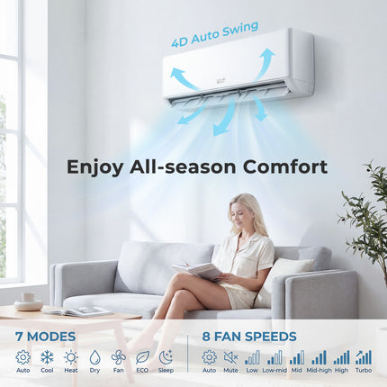 X-Pro 35000 BTU 4 Zone 22.5 SEER2 Mini Split AC with Heat Pump-9K + 9K + 12K + 12K