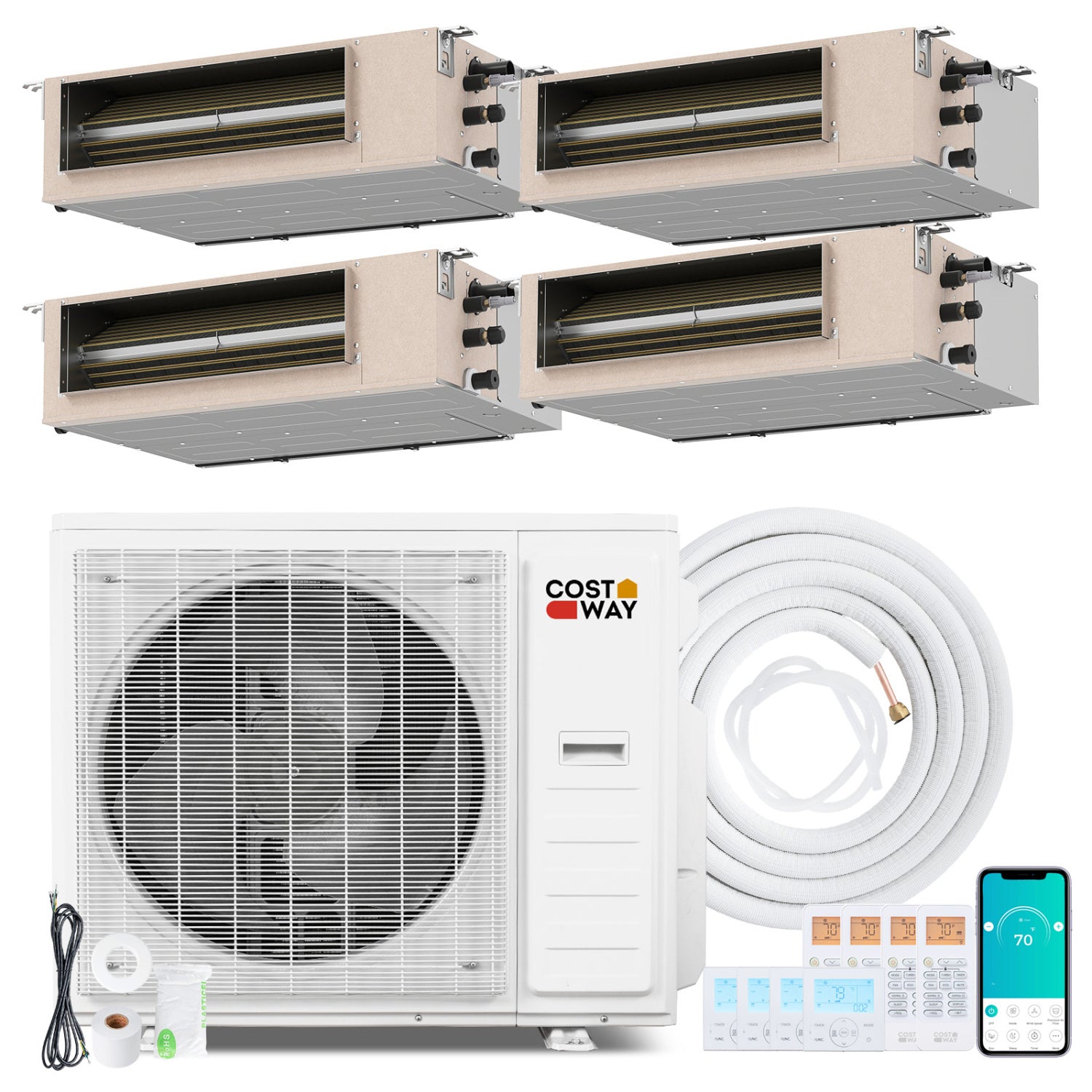 X-Pro 35000 BTU 4 Zone 22.5 SEER2 Concealed Ducted Mini Split AC-9K + 9K + 9K