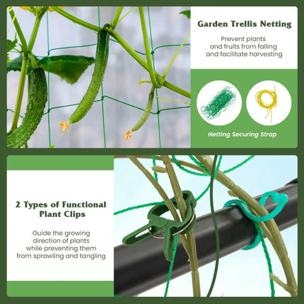 A-Frame Garden Cucumber Trellis with Netting for Climbing Plants Outdoor-Black - Black - Plant Supports