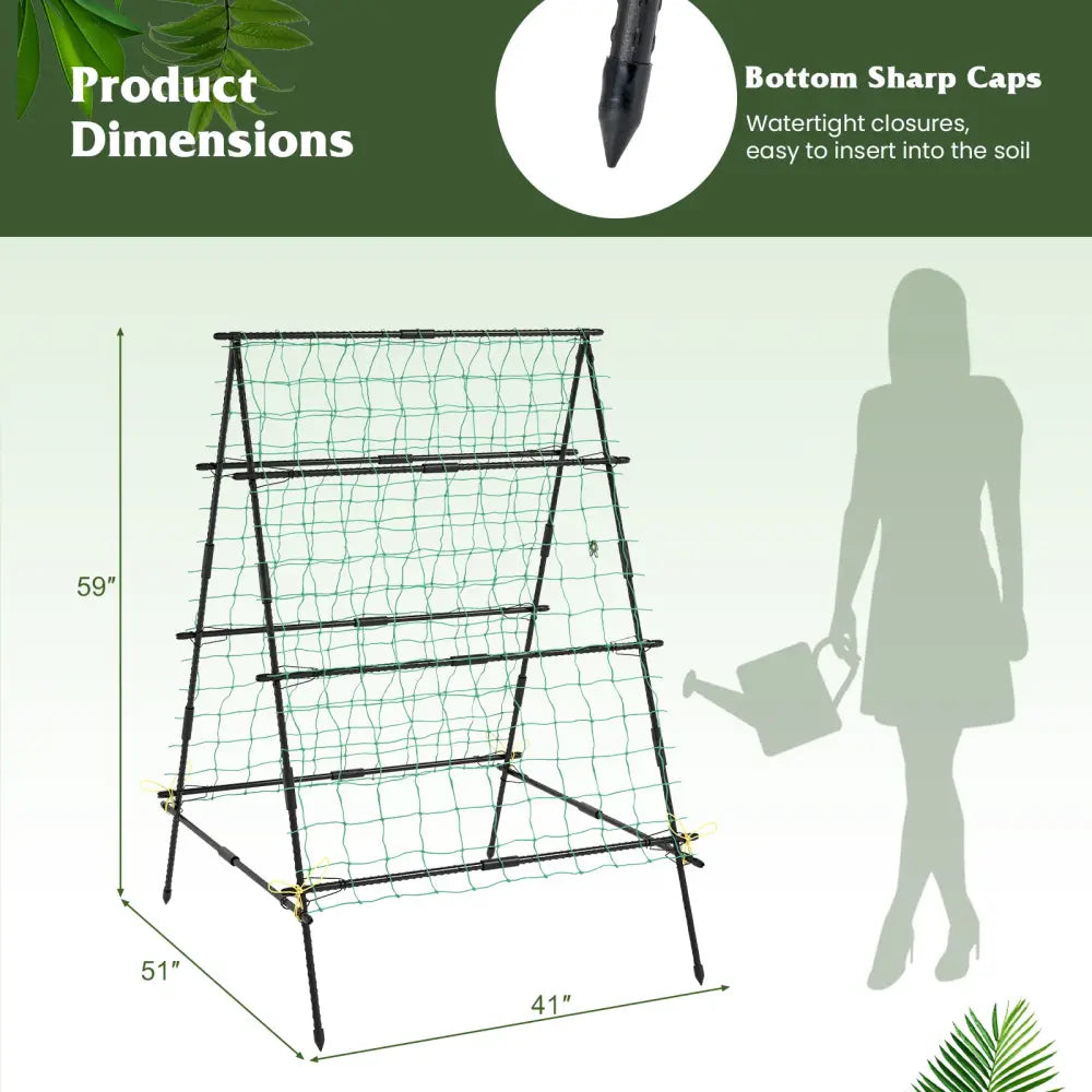 A-Frame Garden Cucumber Trellis with Netting for Climbing Plants Outdoor-Black - Black - Plant Supports