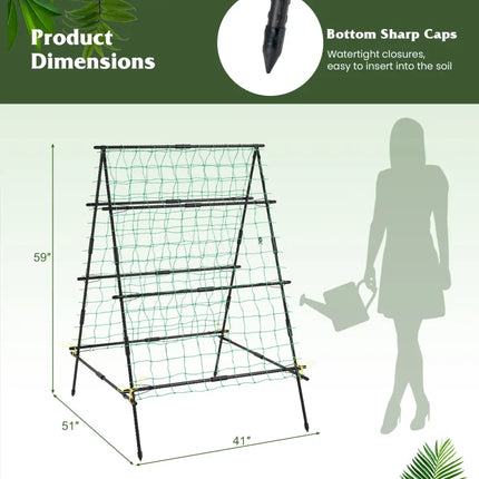A-Frame Garden Cucumber Trellis with Netting for Climbing Plants Outdoor-Black - Black - Plant Supports