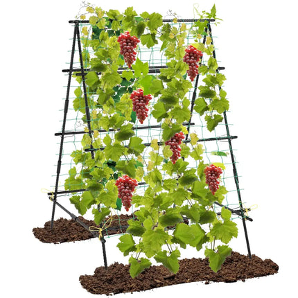 A-Frame Garden Cucumber Trellis with Netting for Climbing Plants Outdoor-Black - Black - Plant Supports