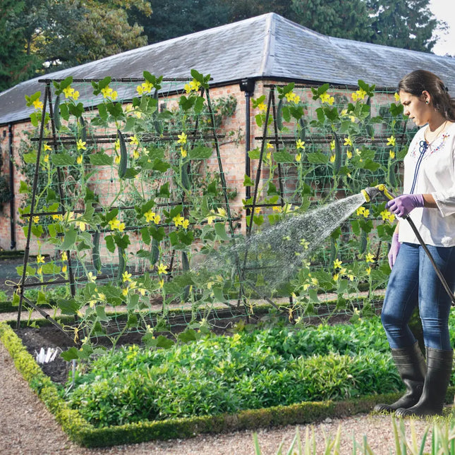 A-Frame Garden Cucumber Trellis with Netting for Climbing Plants Outdoor-Black - Black - Plant Supports