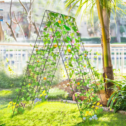 A-Frame Garden Trellis for Climbing Plant with Ground Stake and Cable Tie-Green - Green - Plant Supports