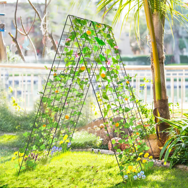A-Frame Garden Trellis for Climbing Plant with Ground Stake and Cable Tie-Green - Green - Plant Supports