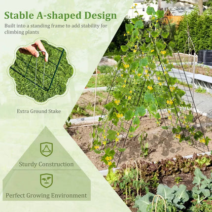 A-Frame Garden Trellis for Climbing Plant with Ground Stake and Cable Tie-Green - Green - Plant Supports