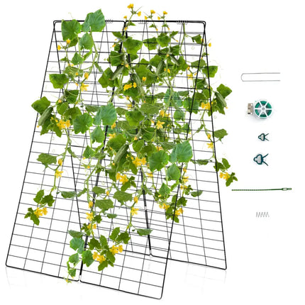 A-Frame Garden Trellis for Climbing Plant with Ground Stake and Cable Tie-Green - Green - Plant Supports