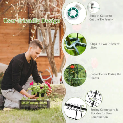 A-Frame Garden Trellis for Climbing Plant with Ground Stake and Cable Tie-Green - Green - Plant Supports