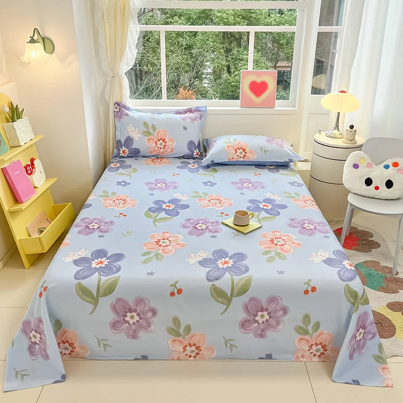 100% Cotton Flower Printed Bed Sheet – Single/Double/King Flat Sheet