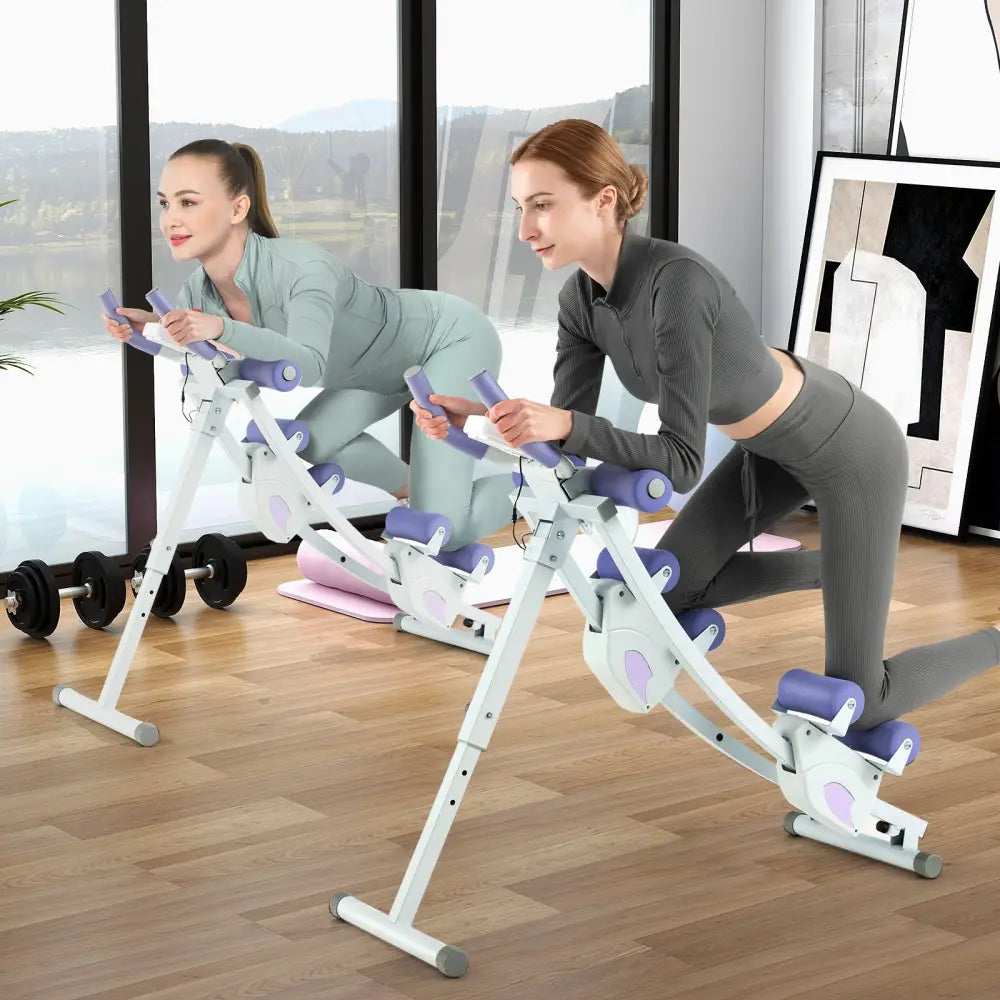 Ab Machine with LCD Monitor and 4 Adjustable Heights-Purple - Purple - Benches Racks & Bars