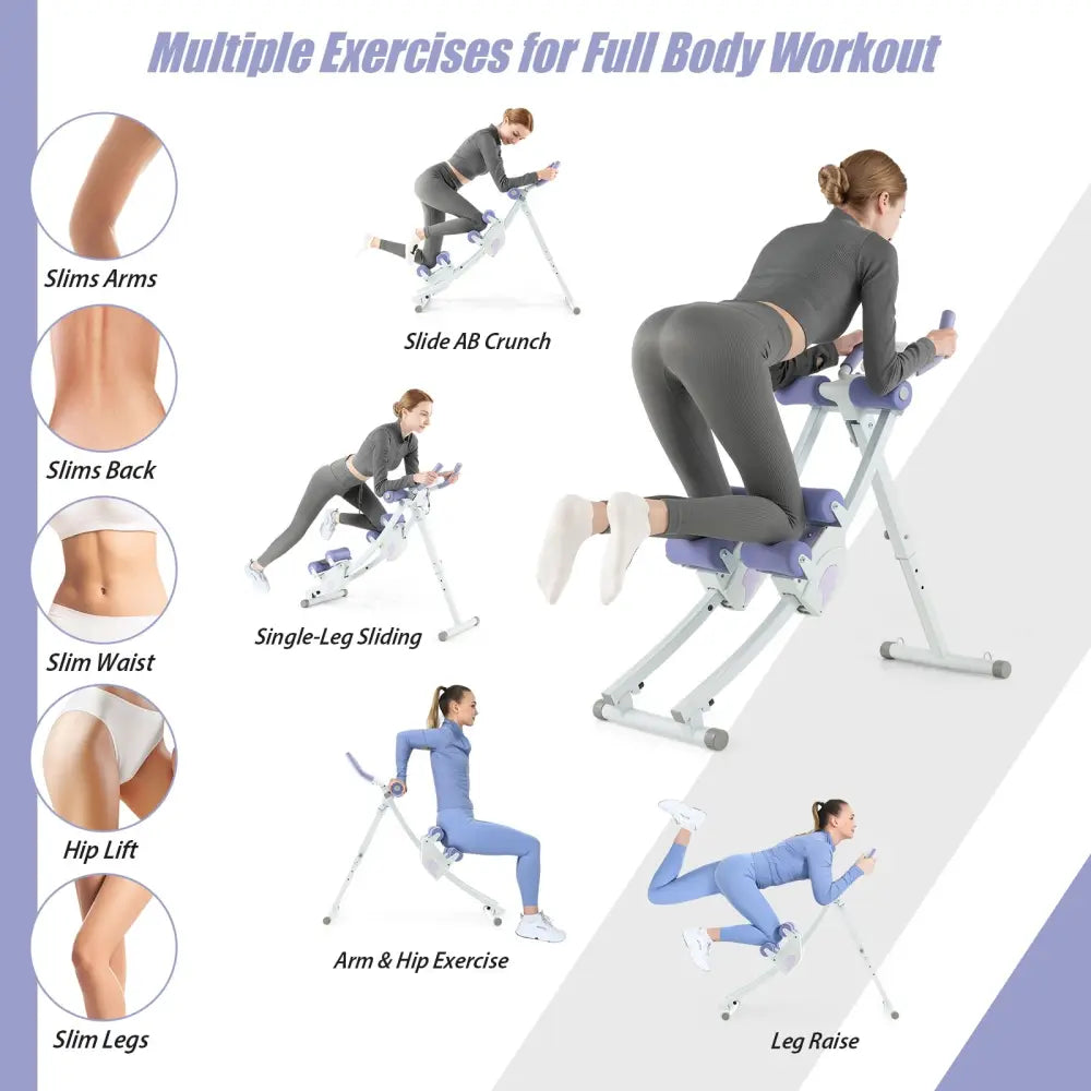 Ab Machine with LCD Monitor and 4 Adjustable Heights-Purple - Purple - Benches Racks & Bars