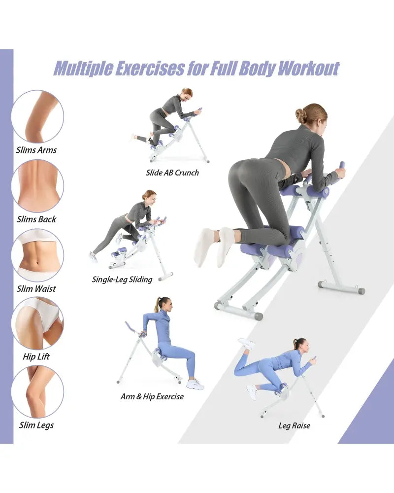 Ab Machine with LCD Monitor and 4 Adjustable Heights-Purple - Purple - Benches Racks & Bars
