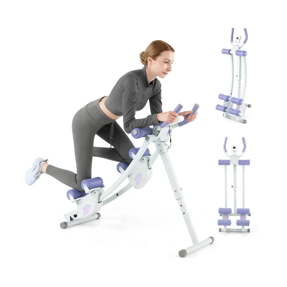 Ab Machine with LCD Monitor and 4 Adjustable Heights-Purple - Purple - Benches Racks & Bars