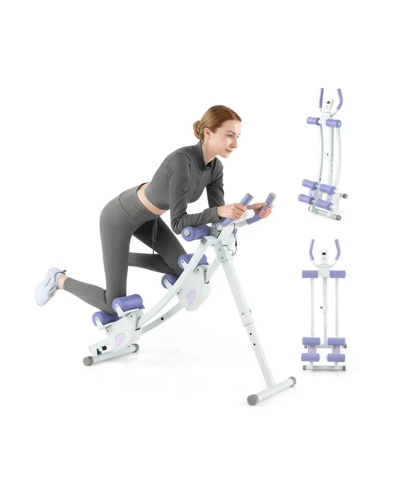 Ab Machine with LCD Monitor and 4 Adjustable Heights-Purple - Purple - Benches Racks & Bars
