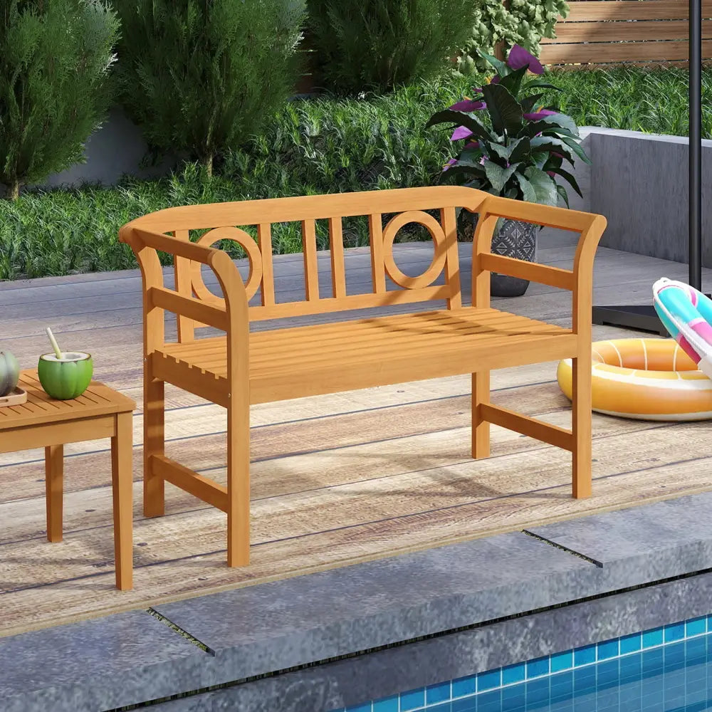 Acacia Wood 2-Person Patio Loveseat with Backrest and Armrests for Backyard - Outdoor Benches