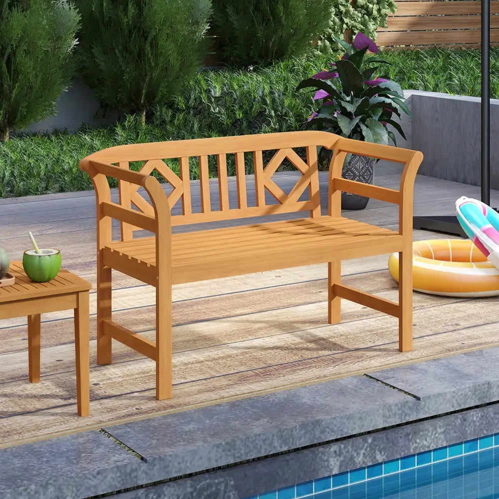 Acacia Wood 2-Person Patio Loveseat with Backrest and Armrests for Porch - Outdoor Benches